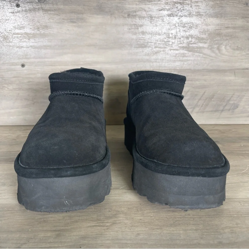 Bearpaw Womens‎ 9 Black Retro Platform Super Shorty Suede Pull On Fur Booties - Picture 5 of 13